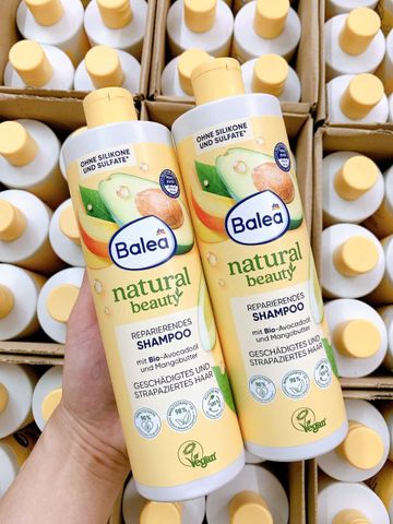 Dầu Gội Hữu Cơ Balea Natural Beauty - Phục Hồi Tóc Hư Tổn Với Bơ Xoài & Dầu Bơ - Vegan, Không Silicon, 400ml